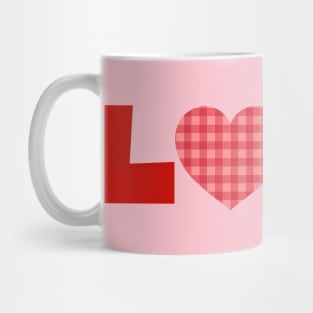 Love, Red typography with a red plaid heart Mug